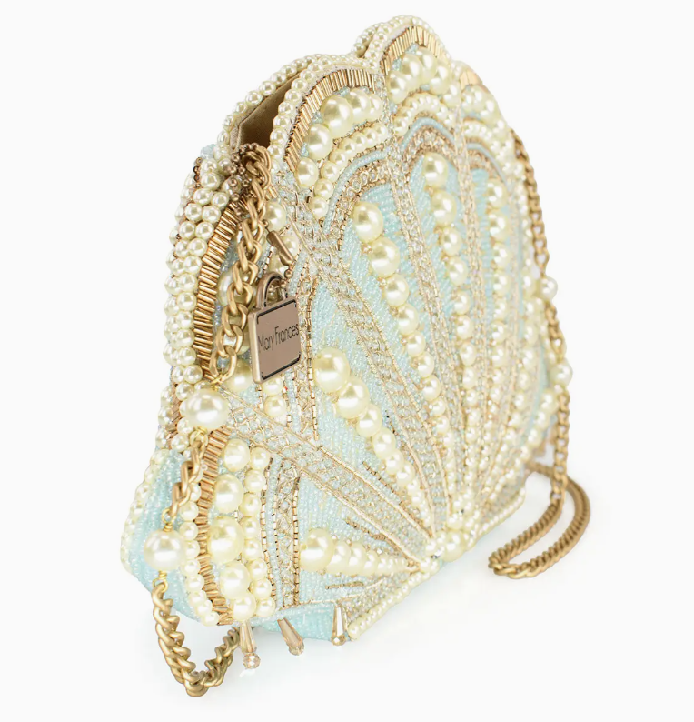 Seaside Luxury Pearl and Beaded Shell Handbag