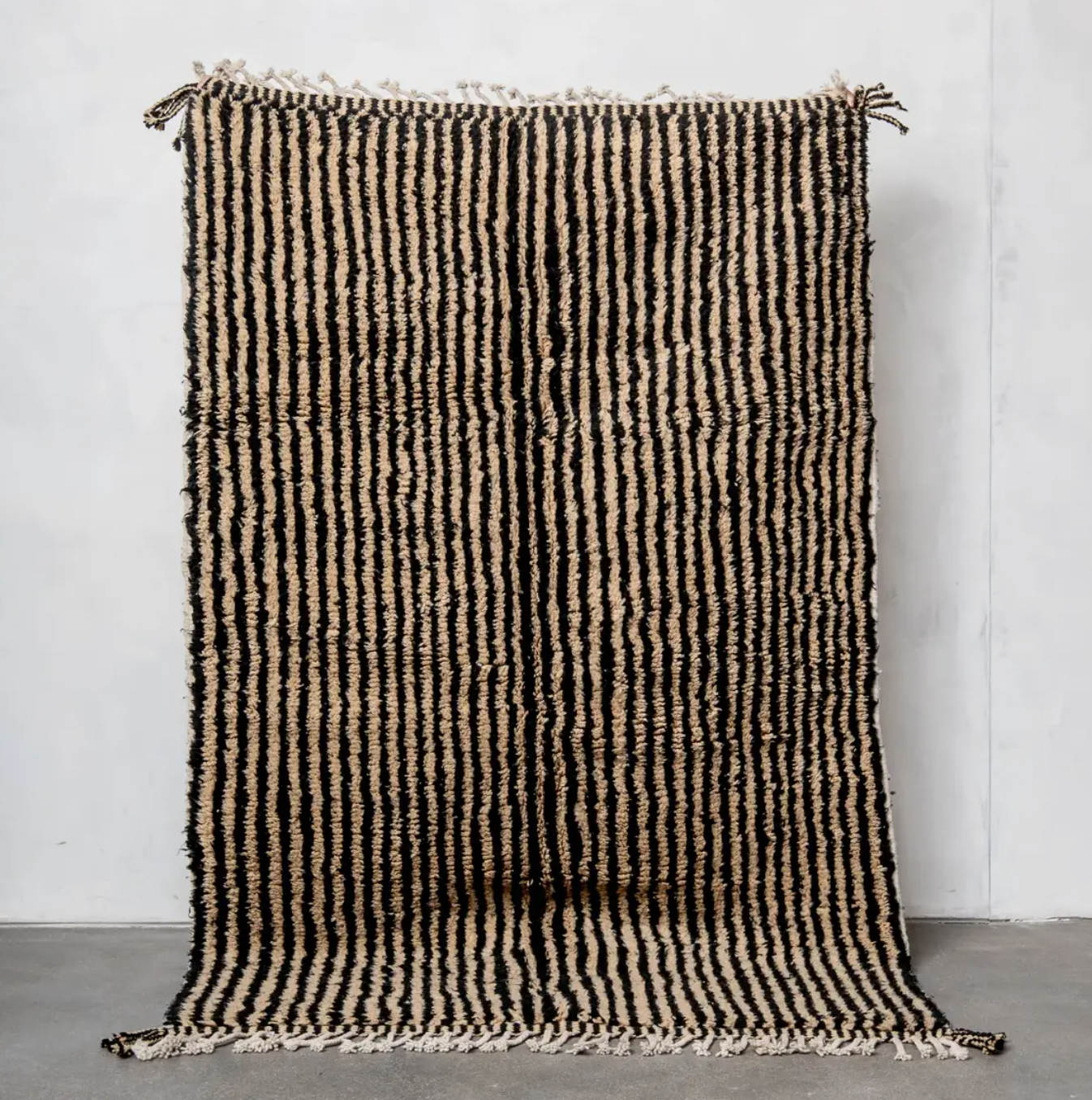 Black & Beige Striped Beniourain Area Rug