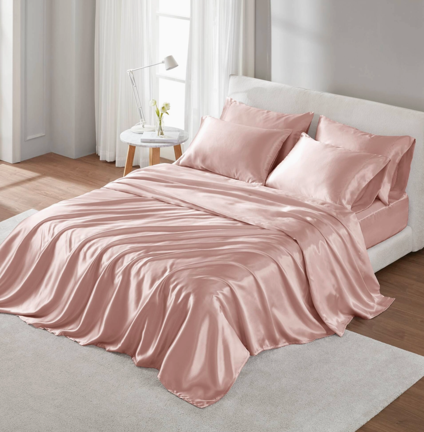 Wrinkle-Free Solid Satin Luxury Sheet Set