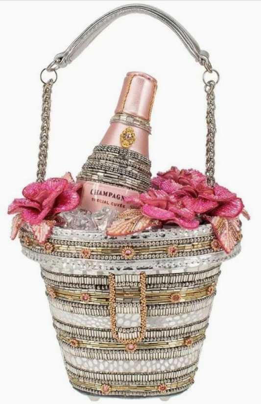 Champagne On Ice Beaded Bottle and Bucket Top-Handle Bag