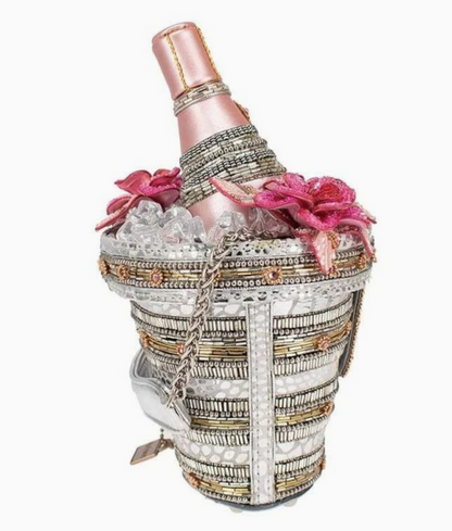 Champagne On Ice Beaded Bottle and Bucket Top-Handle Bag