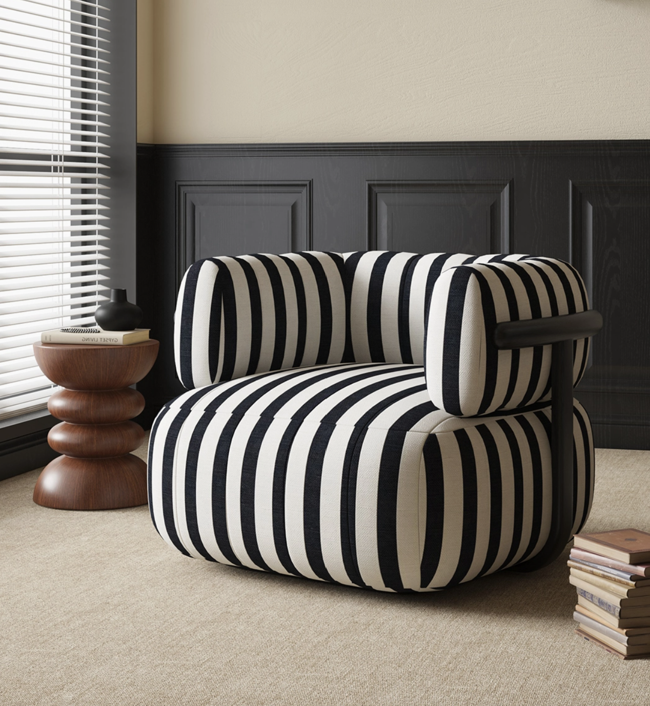 Stripes Upholstered Accent Barrel Chairs Sofa
