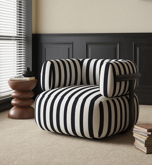 Stripes Upholstered Accent Barrel Chairs Sofa
