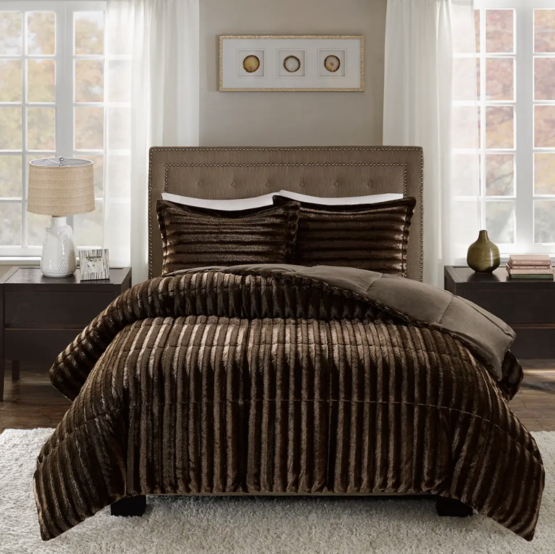 Faux Fur 3-Piece Comforter Set