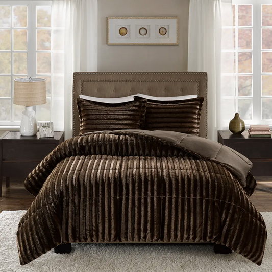 Faux Fur 3-Piece Comforter Set
