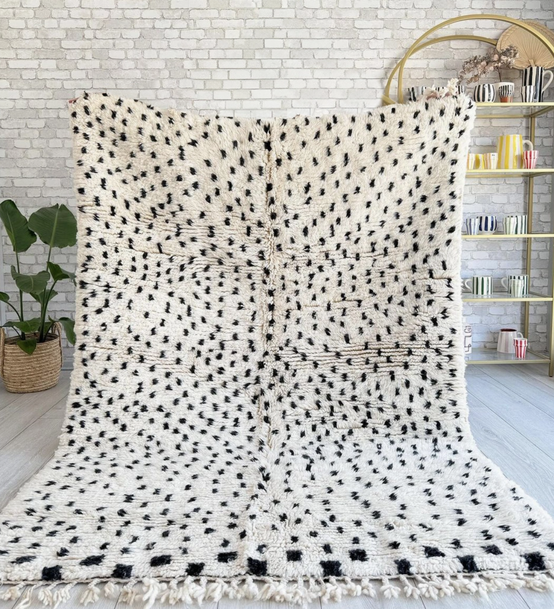 White & Black Dotted Moroccan Shag Rug