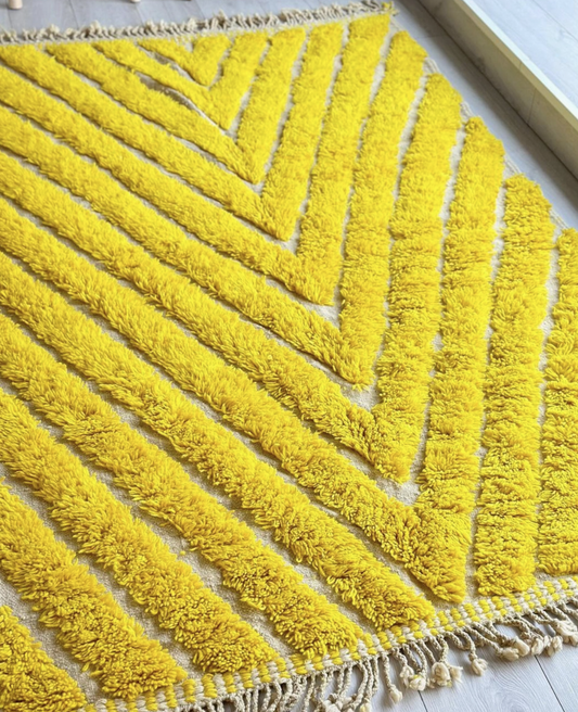 Yellow Hand Tufted Moroccan Shag Rug