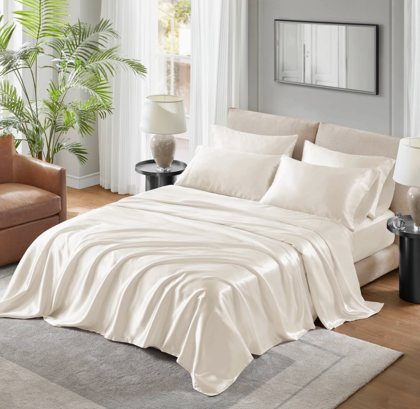 Wrinkle-Free Solid Satin Luxury Sheet Set